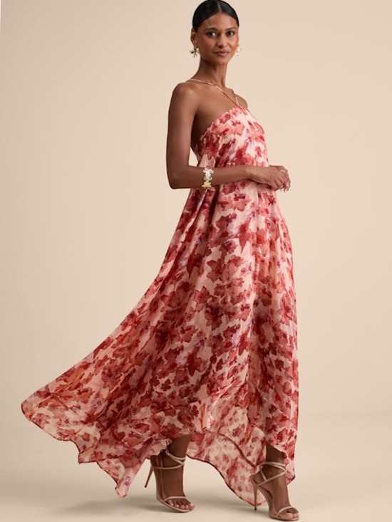 Lulus Dresses & Skirts - Lulus Dezzi Blush Multi Floral Halter Shift Maxi Dress Pink - Size L